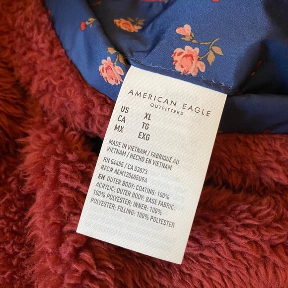 American Eagle Womens XL Reversible Floral Puffer‎ Jacket With Sherpa Lining - Picture 4 of 9